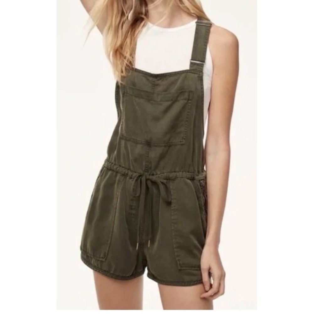 Wilfred Free Aritzia Olive Green Lyocell Shortall Romper Overalls - Medium
